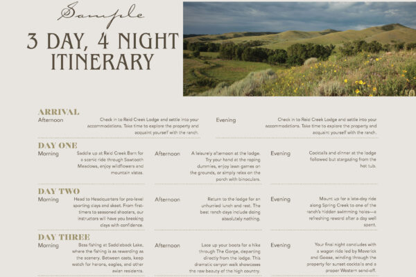 Reid Creek Sample Itinerary